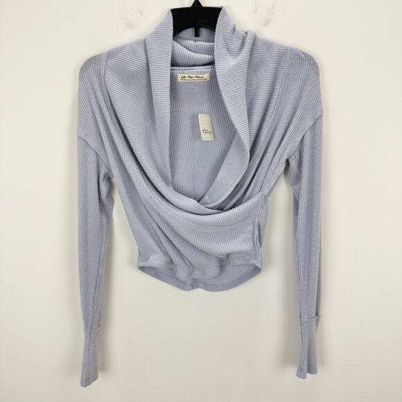Free People Hold Me Close Wrap Top Long Sleeve Ribbed Balletcore Pilates XS NWT - Picture 3 of 11